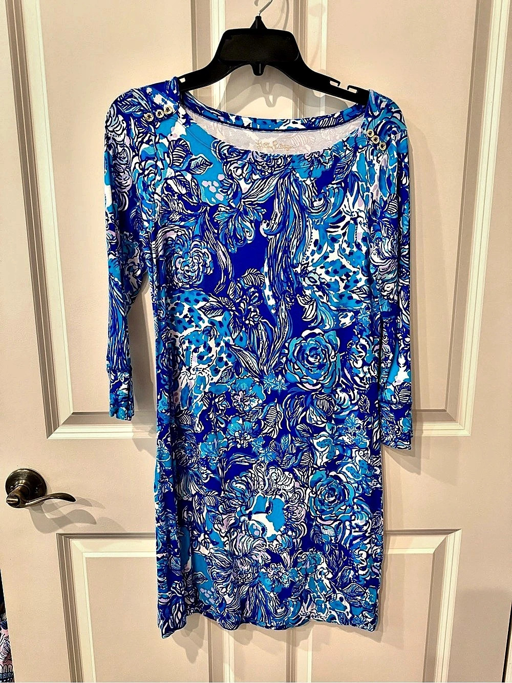 Lilly Pulitzer Sophie dress in royal purple cat call, Blue & White, Size Small